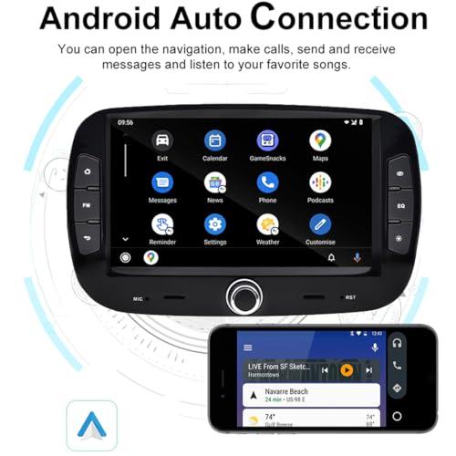 WEPARTICULAR Wireless Carplay Android Auto Car Stereo Compatible for Fiat 500 2016-2019 2Din 7'' Touch Screen 2+32G Android Car Radio Multimedia Player with RDS FM Mirror Link GPS WiFi BT DVR