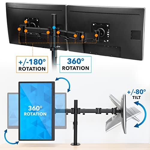 Mount-It! Mount-It! Dual Monitor Mount | Double Monitor Desk Stand Arm | Two Articulating Arms Fit 2 Screens 17 19 20 21 22 24 27 Inch Computer | VESA 75 100 Compatible Displays | C-Clamp Base