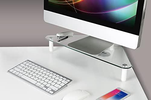 Kantek Kantek Corner Desk Glass Computer Monitor Stand Riser, 5mm Tempered Glass Platform, Holds Up to 40 Lbs, Keyboard Storage, 19.7\" X 11\" X 3.25\", Clear