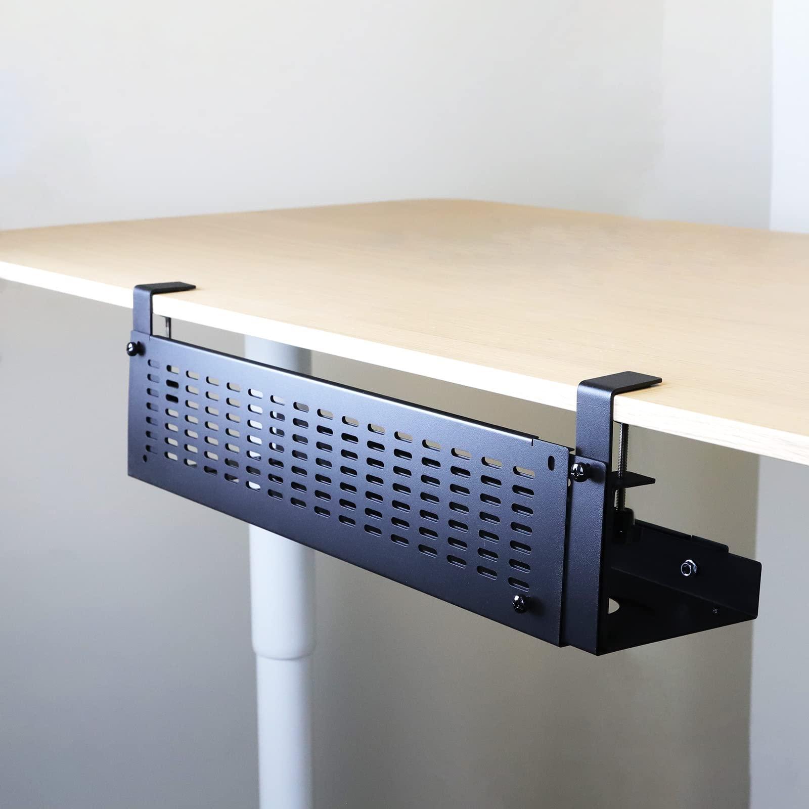 AEONS AEONS Under Desk Cable Management Tray Kit - Horizontal Adjustable up tp 41 Desk Organizer Removable C Clamp Mount Reversiable Computer Cord Raceway and Modesty Panel for Large Desk, Black