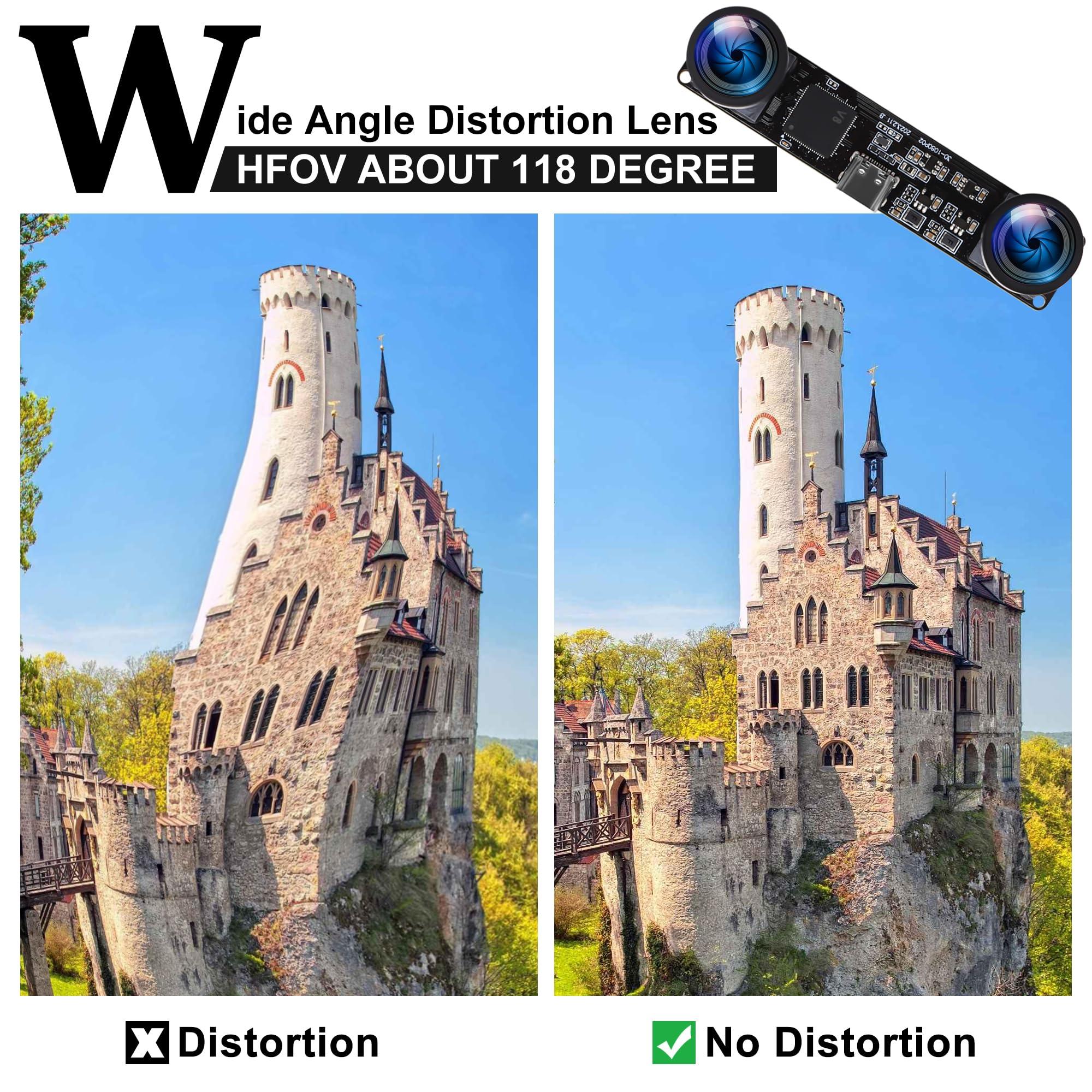 IFWATER IFWATER 60fps USB Camera 4MP Synchronization USB Camera Module with 120Degree No Distortion Dual Lens 3840X1080P 3D Stereo USB Webcam for PC Computer Camera for Face Recognition VR Biometric Detection