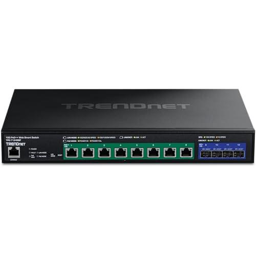 TRENDnet TRENDnet 12-Port 10G PoE++ Web Smart Switch, TPE-7124SBF, 720W PoE Power Budget, 8 x 10G PoE++ Ports, 4 x 10G SFP+ Ports, NDAA TAA Compliant, 1U 19" Rack Mountable, Lifetime Protection