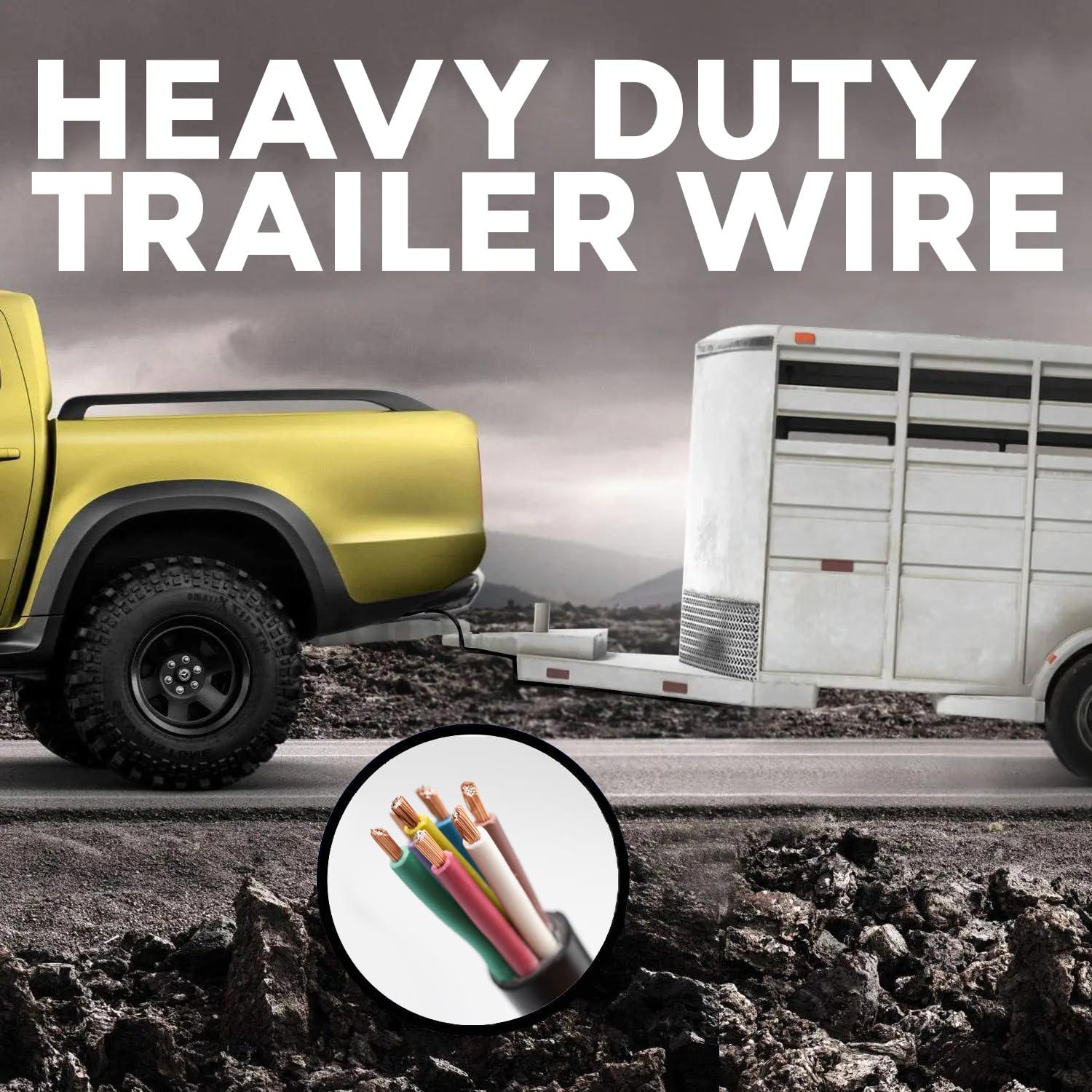 BEST CONNECTIONS BEST CONNECTIONS 7 Way Trailer Wire (25 Feet) Heavy Duty 14 Gauge 7 Conductor Insulated Cable Durable, Weatherproof, Color-Coded 7 Way Trailer Wiring Extension for RV Trailer and Automotive