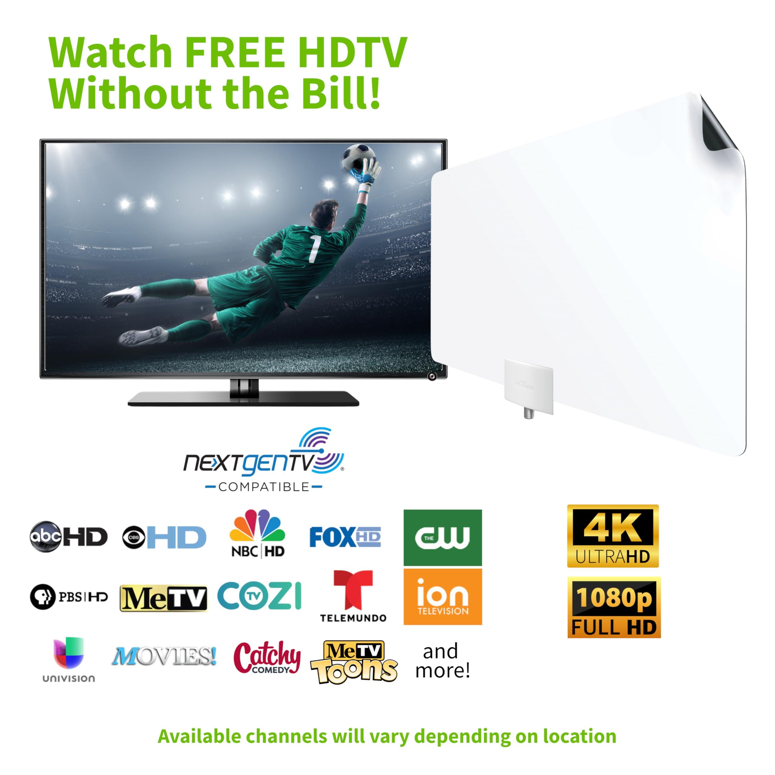 Mohu Mohu Leaf 50 Original Paper-Thin Indoor TV Antenna, UHF VHF, 60-Mile Range, Multi-Directional, 4K 8K UHD NEXTGEN TV - w/ 12 ft. Cable, Jolt Switch