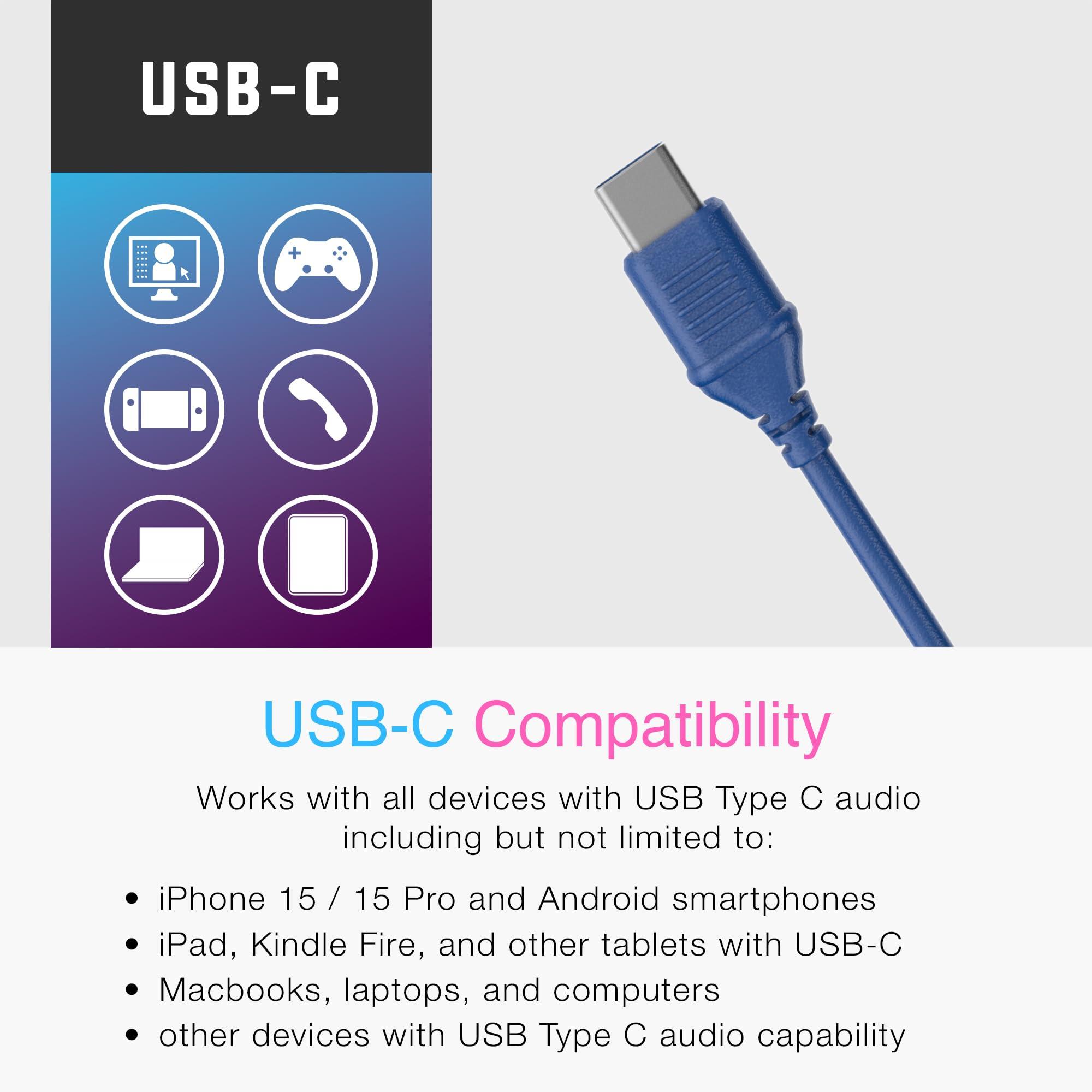 MEE audio MEE audio KidJamz KJ55 Personalized USB-C Safe Listening Wired Headphones for Kids with Custom LED-Backlit Design, Volume Limiter, & Microphone for iPhone 15, iPad, & USB Type C Devices (Blue)