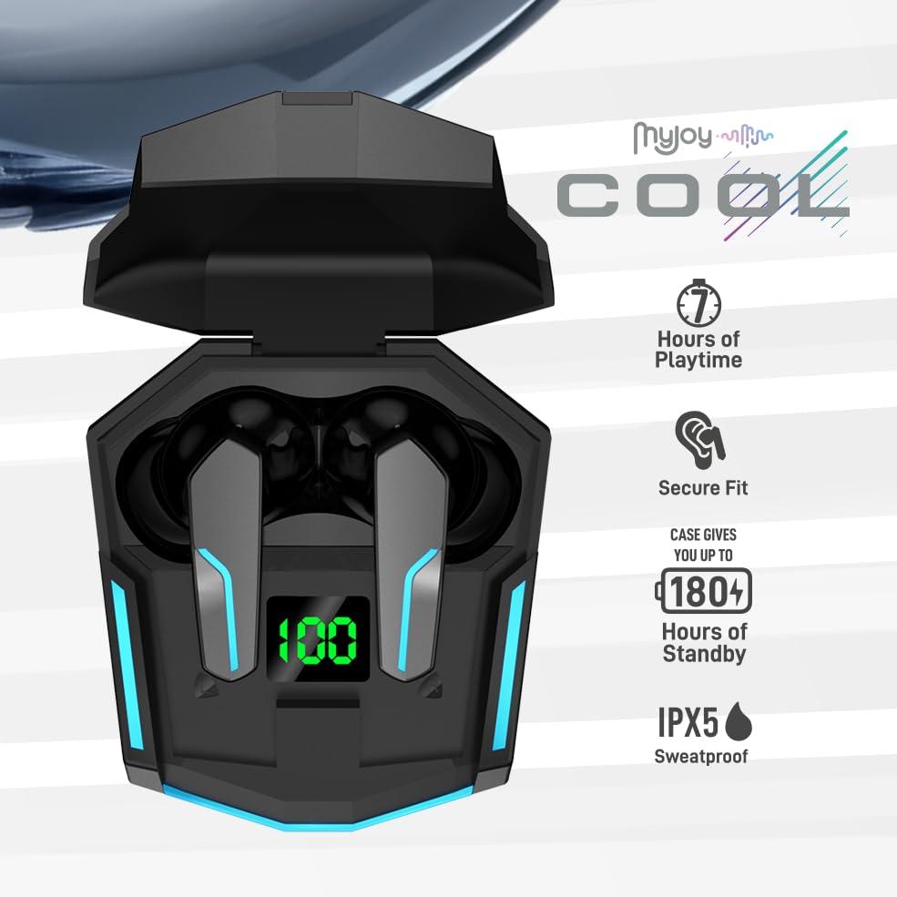 MyJoy MyJoy Cool Wireless Earbuds, Wireless Gaming Earbuds, Bluetooth Gaming, Noise Cancelling Ear Buds, Noise Cancelling Earphones for Gamers, Black