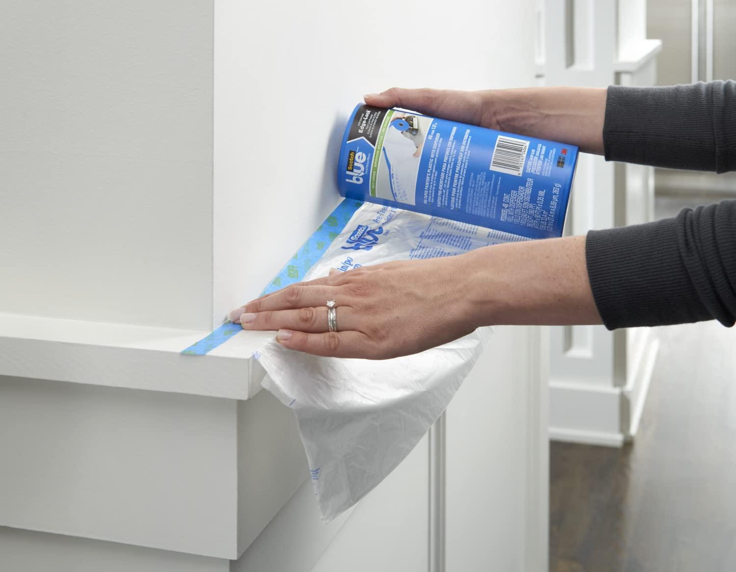 ScotchBlue ScotchBlue Pre Plastic Painters Tape with Bladed Dispenser, 24 in x 30yd, Tape & Masking Film Combined in One Product, Static Cling to Stay in One Place, No Residue Masking Tape (PTD2093EL-24-S)