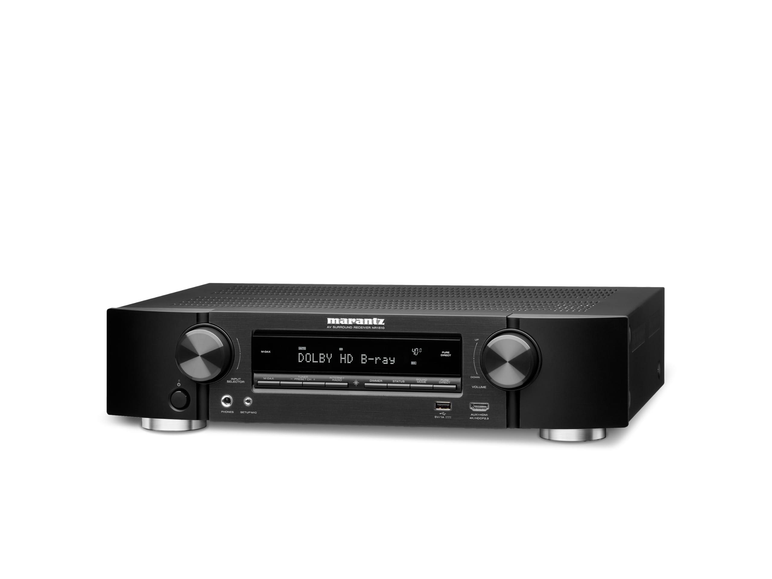 Marantz Marantz NR1510 UHD AV Receiver Slim 5.2 Channel Home Theater Amplifier, Dolby TrueHD and DTS-HD Master Audio | Alexa Compatible | Stream Music via Wi-Fi, Bluetooth and HEOS Black