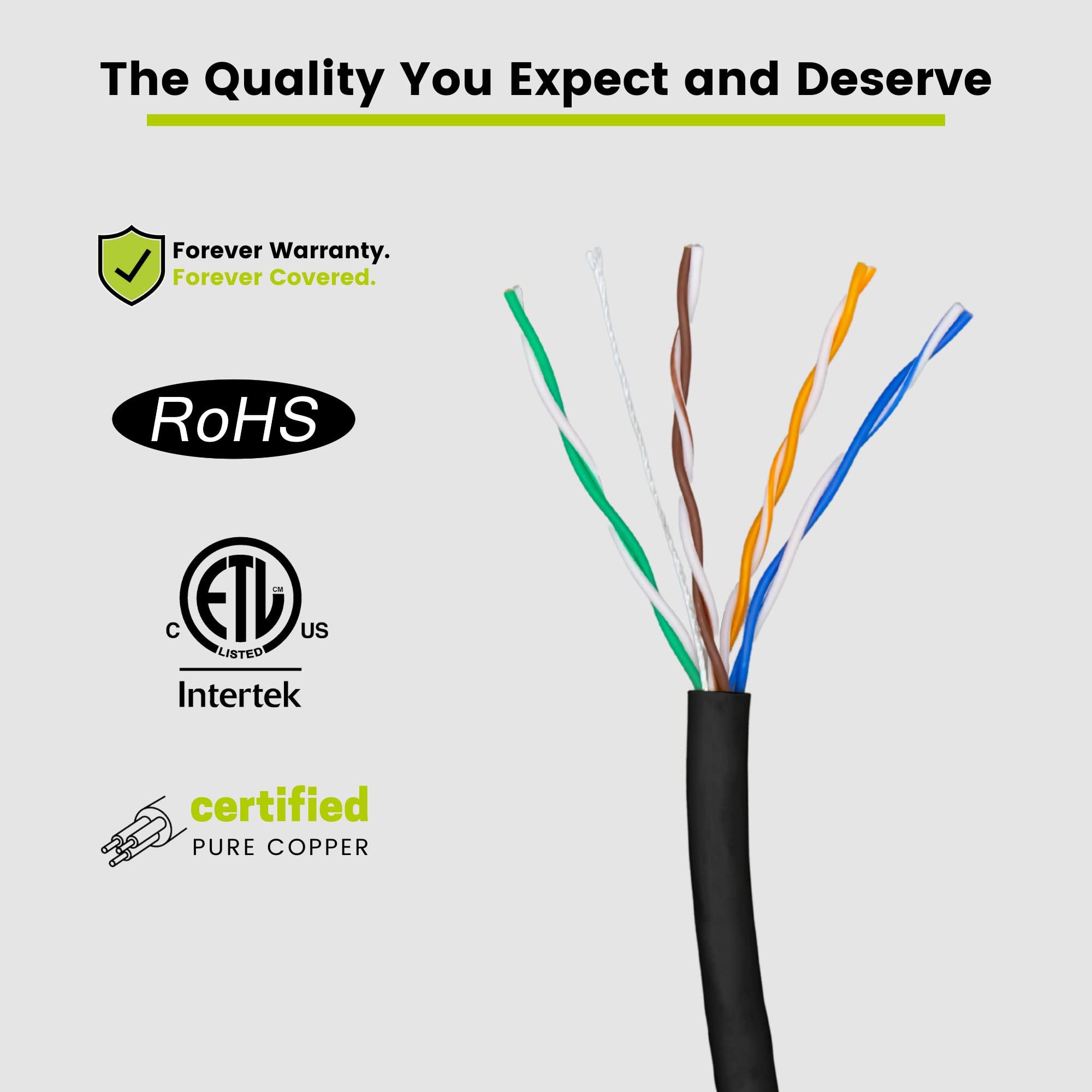 TRUE CABLE trueCABLE Cat5e Riser (CMR), 1000ft, Black, 24AWG 4 Pair Solid Bare Copper, 350MHz, PoE++ (4PPoE), ETL Listed, Unshielded Twisted Pair (UTP), Bulk Ethernet Cable