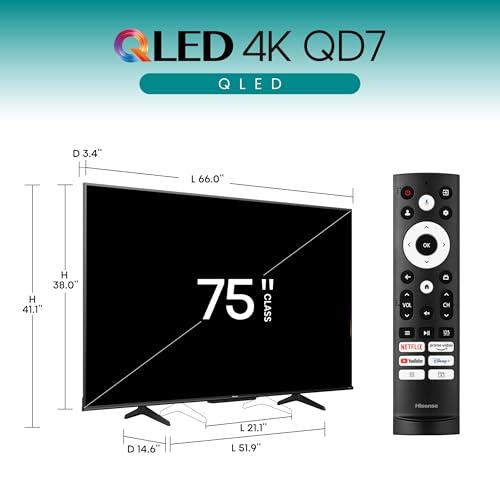 Hisense Hisense 75-Inch Class QD7 Series QLED 4K UHD Google Smart TV (75QD7N, 2024 Model) - QLED, Native 144Hz, Motion Rate 240, Direct Full Array, Game Mode Pro, Alexa Compatibility
