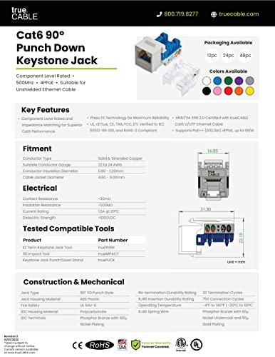 TRUE CABLE trueCABLE Cat6 Keystone Jack, Unshielded (UTP), 90 Degree Punch-Down, PoE++ (4PPoE) 100W, UL Listed, ETL Verified, ANSI/TIA Certified, Modular RJ45 Female, Pink, 12 Pack
