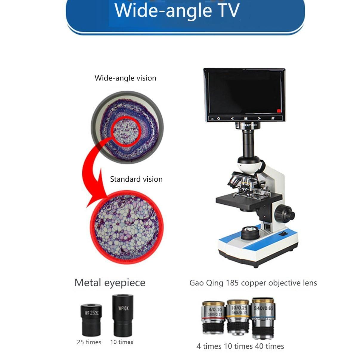 DESHVA Biological Microscope Profesional, Monocular Microscope with Display, with Placing Table Movable Spotlight, Wide Angle Observation, 5000x, with Display-7\" Screen