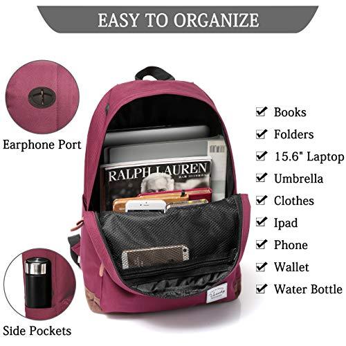 VASCHY VASCHY Unisex Classic Lightweight Water-resistant Campus School Backpack for Women Travel BackPack Burgundy Fits 15.6Inch Laptop