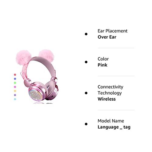 KORABA KORABA Wireless , LED Light up Color Changing Girls Bluetooth Headsets with MIC, 10 Hours 5.0 Bluetooth Headphones for School, Christmas (Pink)