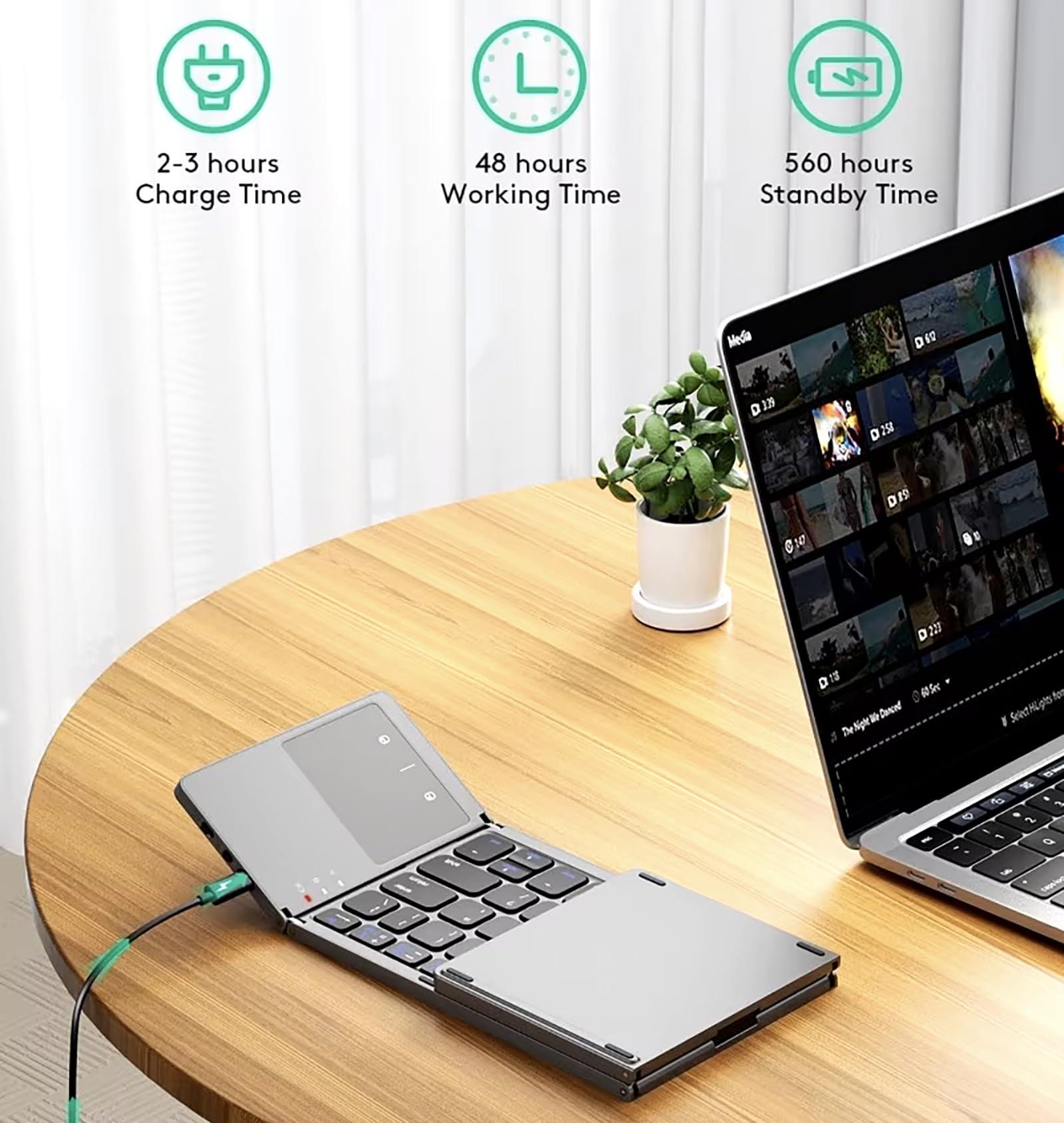 Tek Styz Tek Styz Slim Foldable Wireless Keyboard Compatible with Xiaomi Mi 9 SE TOUCHPAD Mouse is Universal Providing 48H Use, 560 Days Standby, Portable, Compact, Tri-Fold, Rechargeable!