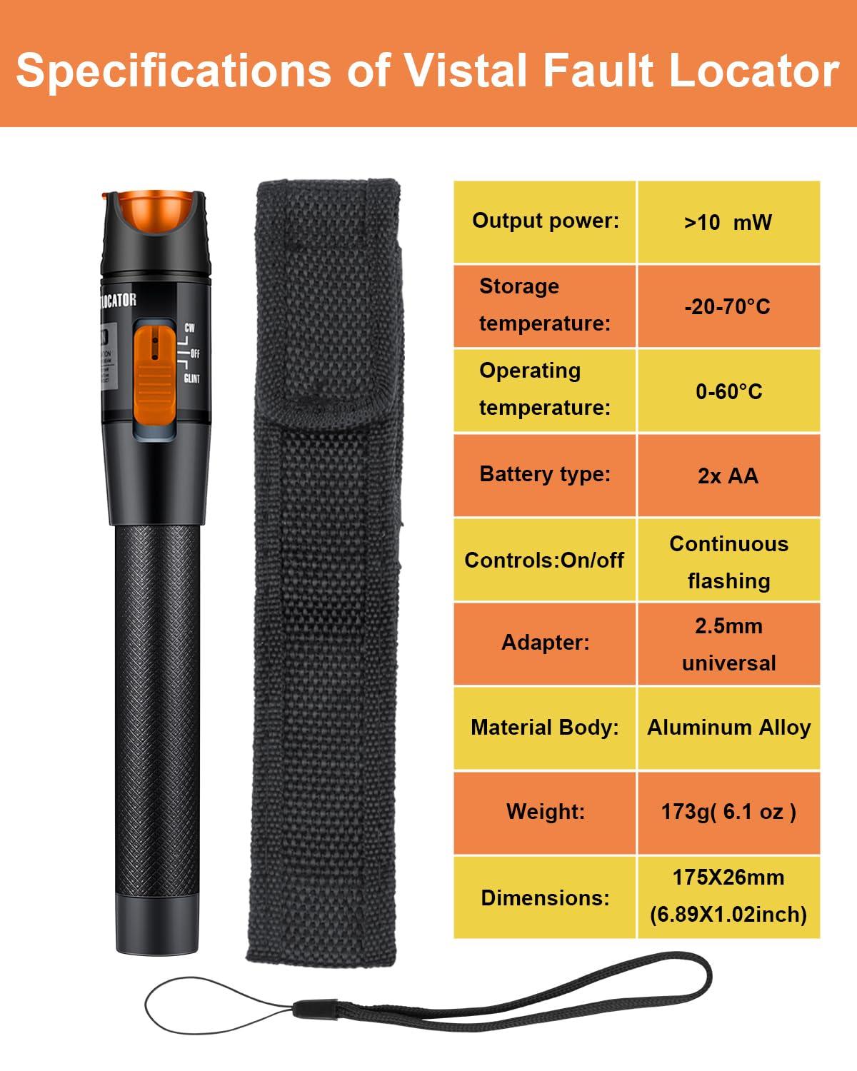 Duogalia Duogalia Visual Fault Locator, 10KM VFL Fiber Optic Tester for Fiber Network Cable Test, Suitable for FC SC ST 2.5mm Universal Optical Fiber Connector
