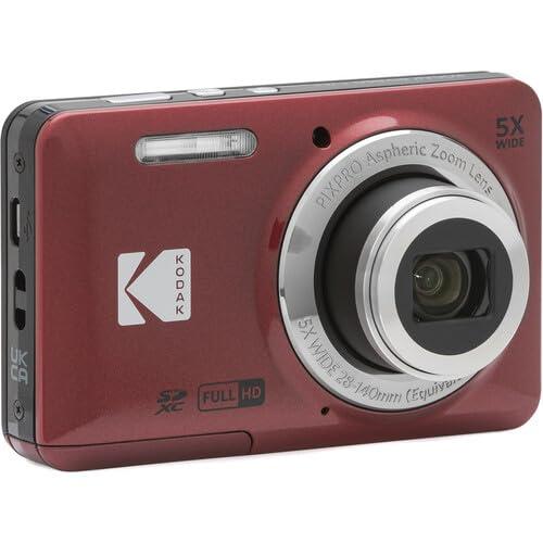 KODAK KODAK Pixpro FZ55 Digital Camera Bundle, Includes: SanDisk 128GB Memory Card, Hard Shell Camera Case, SD Card Reader and More (6 Items) (Red)
