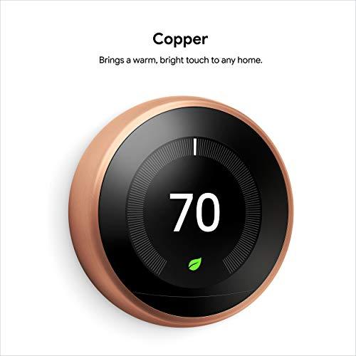 Google Google Nest Learning Thermostat - Programmable Smart Thermostat for Home - 3rd Generation Nest Thermostat - Works with Alexa - Copper