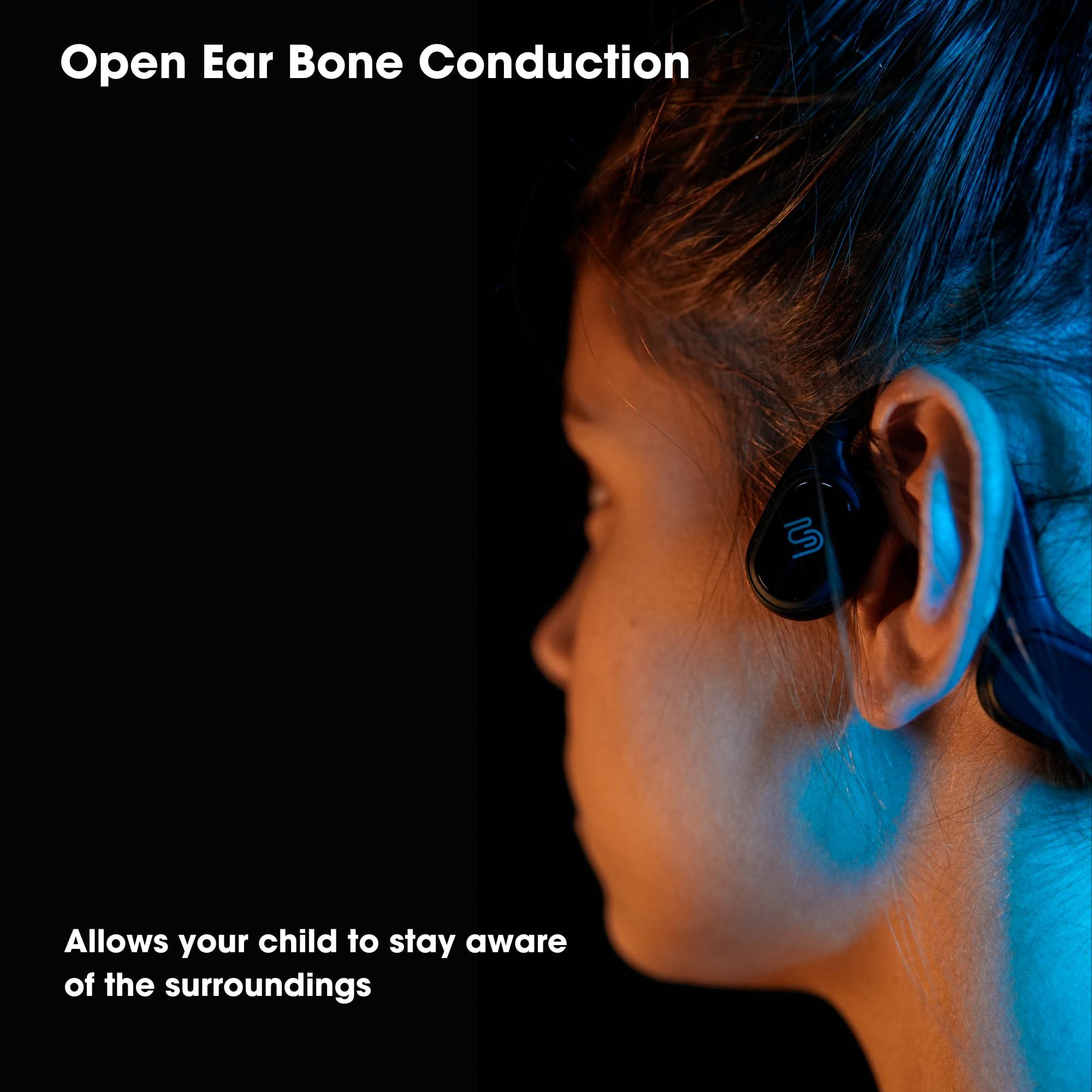 FlowMotion FlowMotion Versa Kids Open-Ear Black Headphones for Kids, Bone Conduction Headphones, Internal Storage 32G MP3 Player, Wireless, Bluetooth, Waterproof