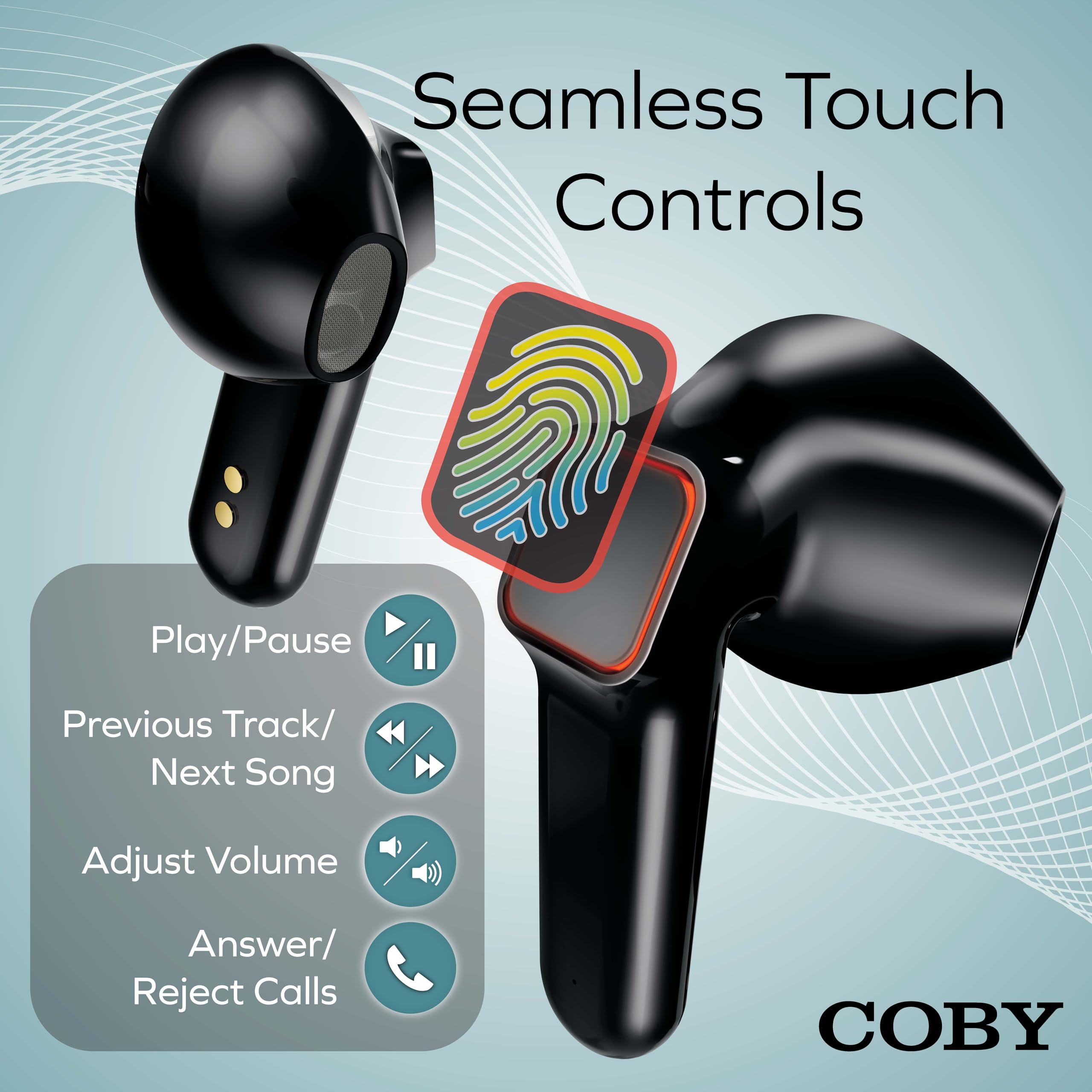 Coby Coby Sweat-Resistant True Wireless Earbuds | in-Ear Bluetooth Earphones | 12H Playtime | Voice Assistant Support | Noise-Isolating | Built-in Mic | Dedicated Audio Controls (Black)