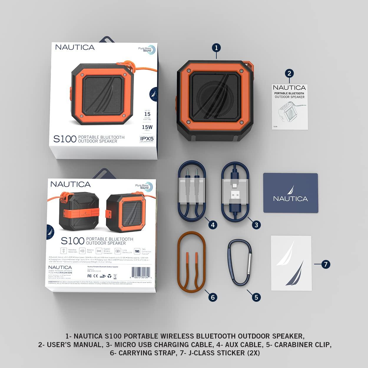 Nautica Nautica Bluetooth Portable Speaker, Waterproof Wireless Speaker, Outdoor Speaker, Bluetooth Patio Speakers, Loud Sound, Clear Audio, USB Drive, 15-Hour Playtime (Navy-Blue)