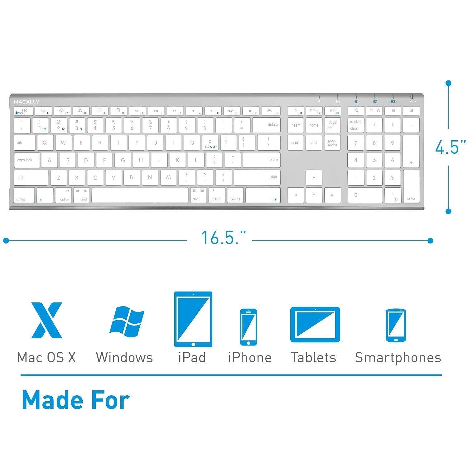 Macally Macally Premium Bluetooth Keyboard and Mouse for Mac | Compatible Apple Wireless Keyboard and Mouse Combo (110 Keys Multi-Device Rechargeable) Keyboard Mouse for MacBook Pro/Air and iMac - Space Gray