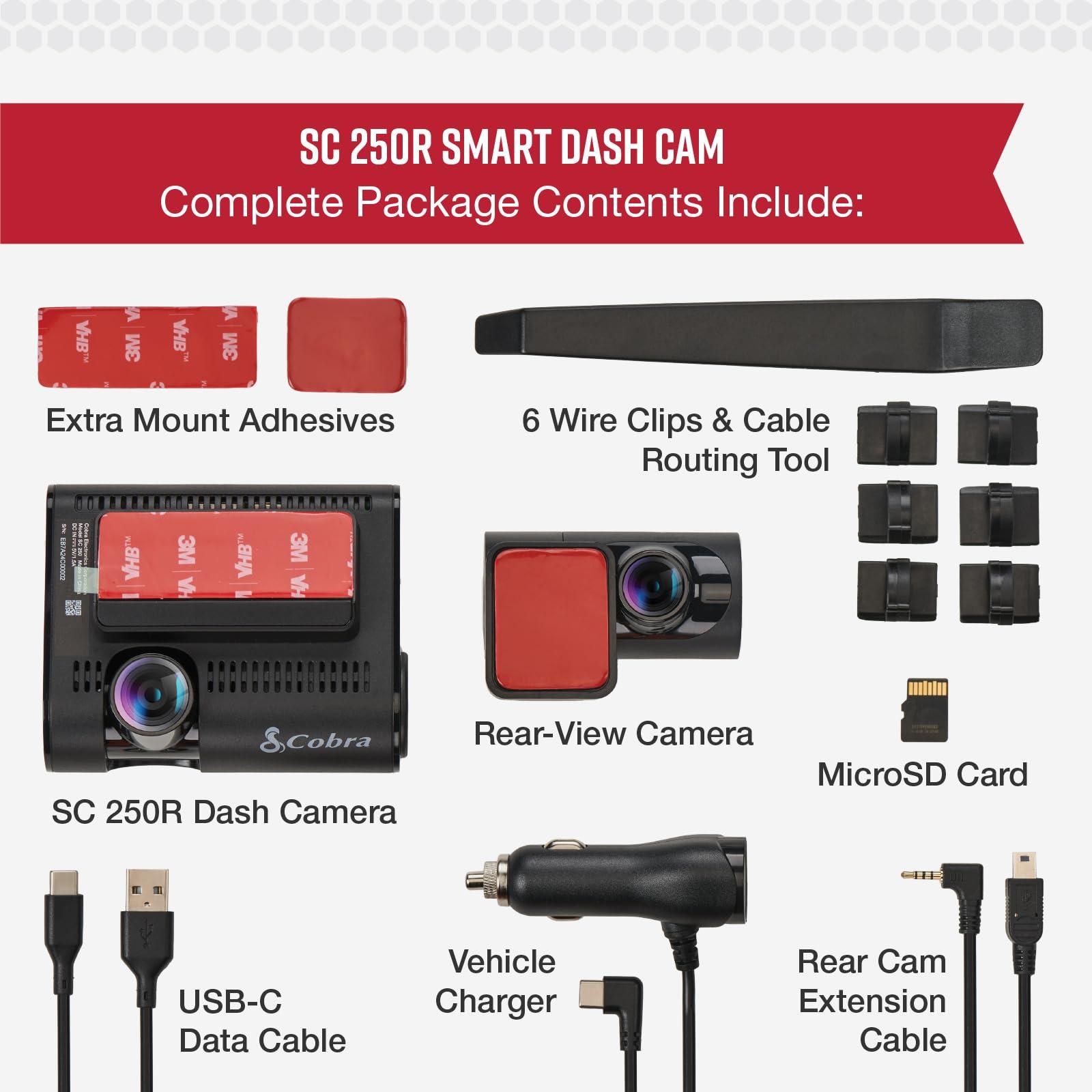 Cobra Cobra Smart Dual View Front and Rear Dash Cam (SC 250R) True 4K Resolution, 360 Alerts, Parking Live View, Incident Reports, Emergency MayDay, 32 GB SD Card Included, CarPlay & Android Auto