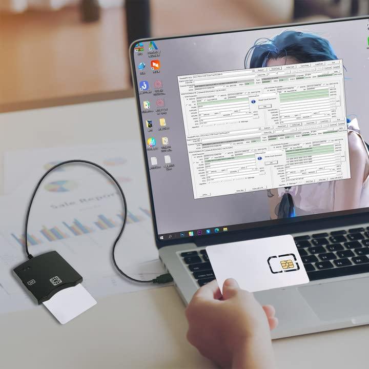 BOMFLORE Smart SIM Card Reader Writer: EMV Chip Reader Writer Programmer with 5pc Blank Programable LTE USIM 4G Card and SIM Personalize Software - CAC Reader for Win OS Linux