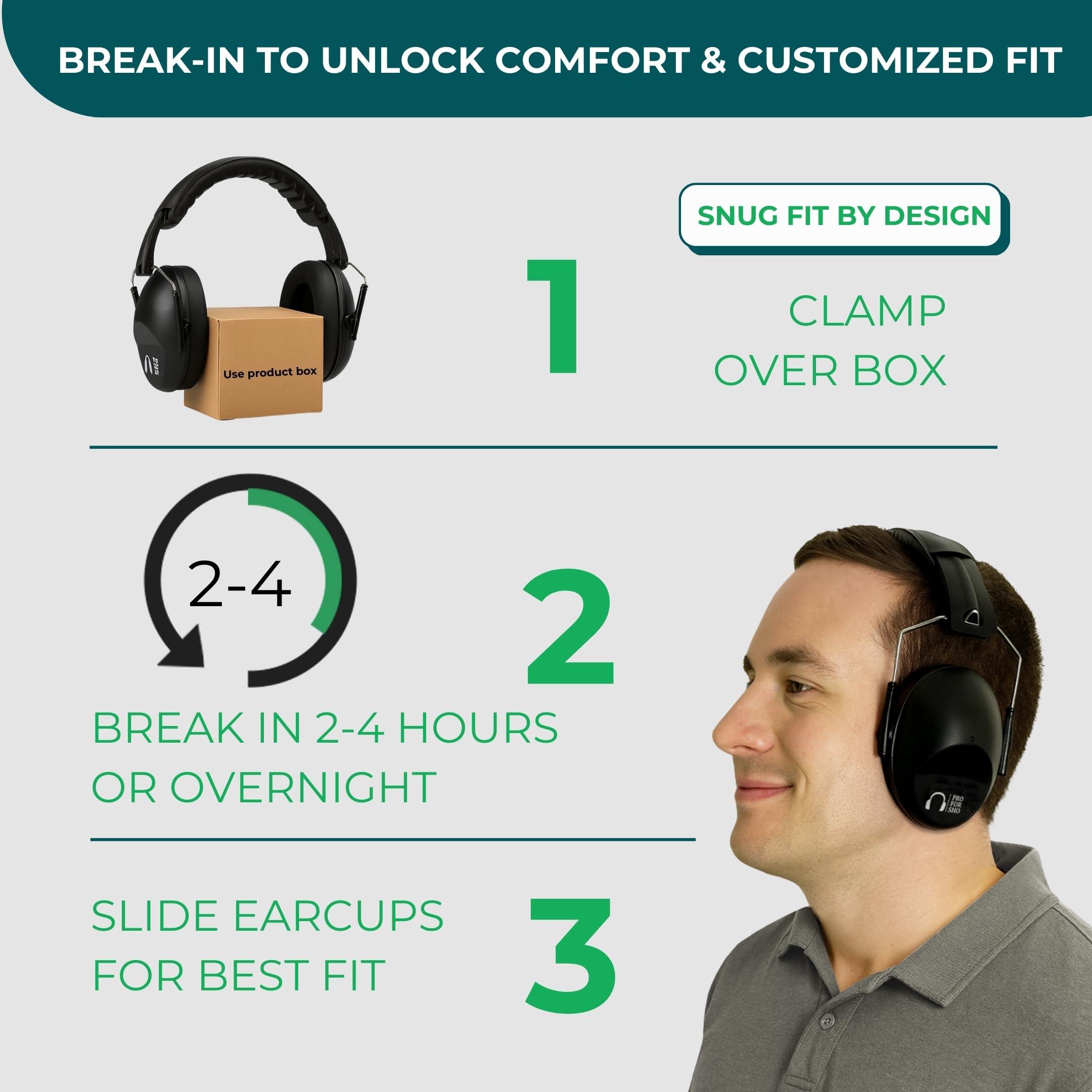 Pro For Sho Pro For Sho 34dB NRR Hearing Protection Ear Muffs - Highest NRR in Compact Design, Noise Cancelling Headphones for Adults and Kids, Sensory Autism Ear Protection for Shooting, Gun Range, Mowing, Work
