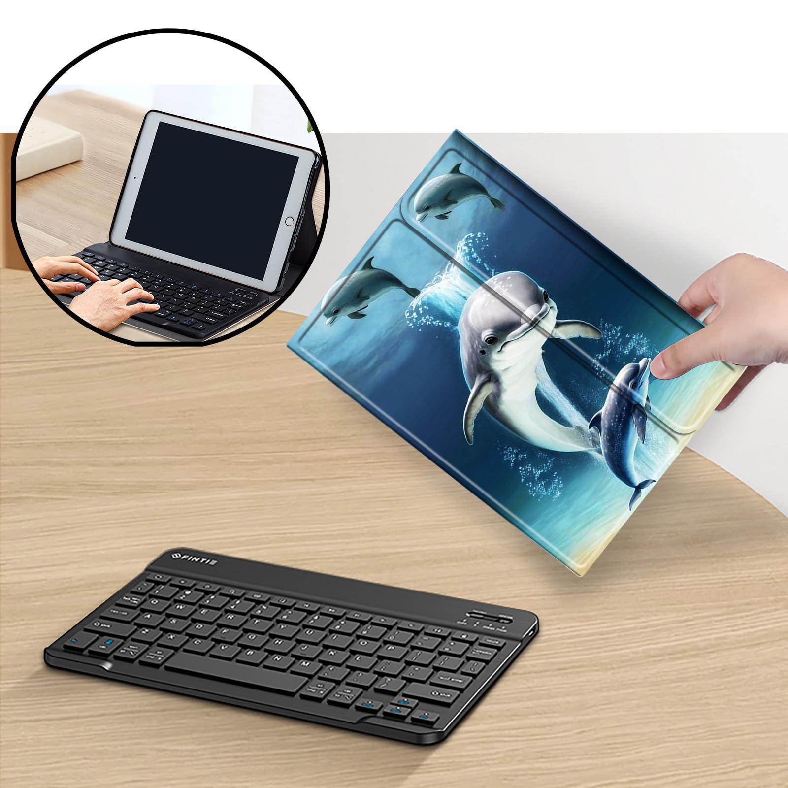 AIRWEE Keyboard Case for Amazon Kindle Fire HD 8/HD 8 Plus(2020 Release, 10th & 2022 Release, 12th), Detachable Wireless Bluetooth Keyboard and Auto Sleep/Wake Fire HD8 Case Keyboard, Cute Dolphin
