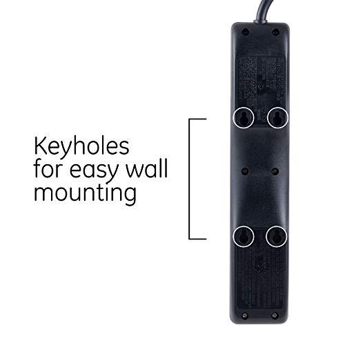 GE home electrical GE 4-Outlet Surge Protector, 2 USB Ports, 3 Ft Power Cord, 450 Joules, Twist to Lock Safety Covers, Automatic Shutdown Technology, Circuit Breaker, Warranty, UL Listed, Black, 36189