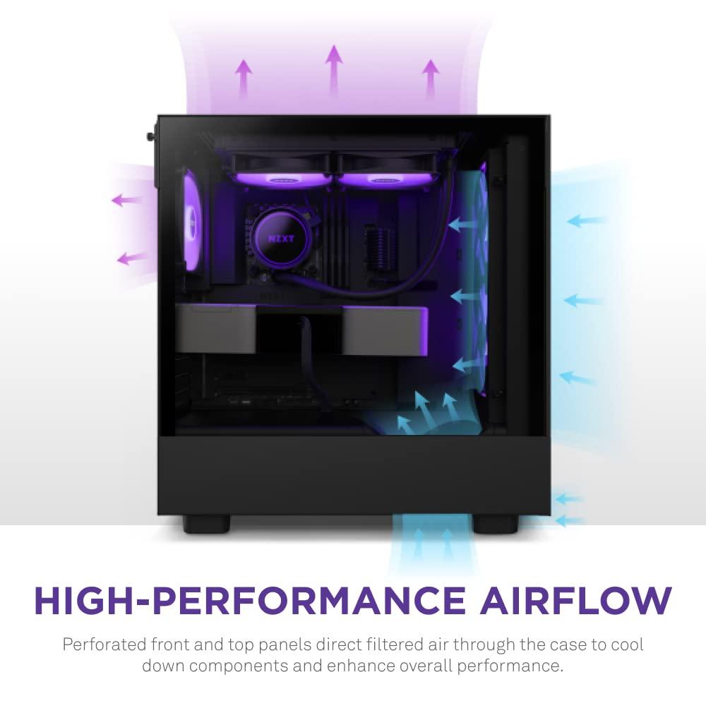 NZXT NZXT Kraken 280 RGB - RL-KR280-B1-280mm AIO CPU Liquid Cooler & H5 Flow RGB Compact ATX Mid-Tower PC Gaming Case High Airflow Perforated Front Panel Tempered Glass Side Panel