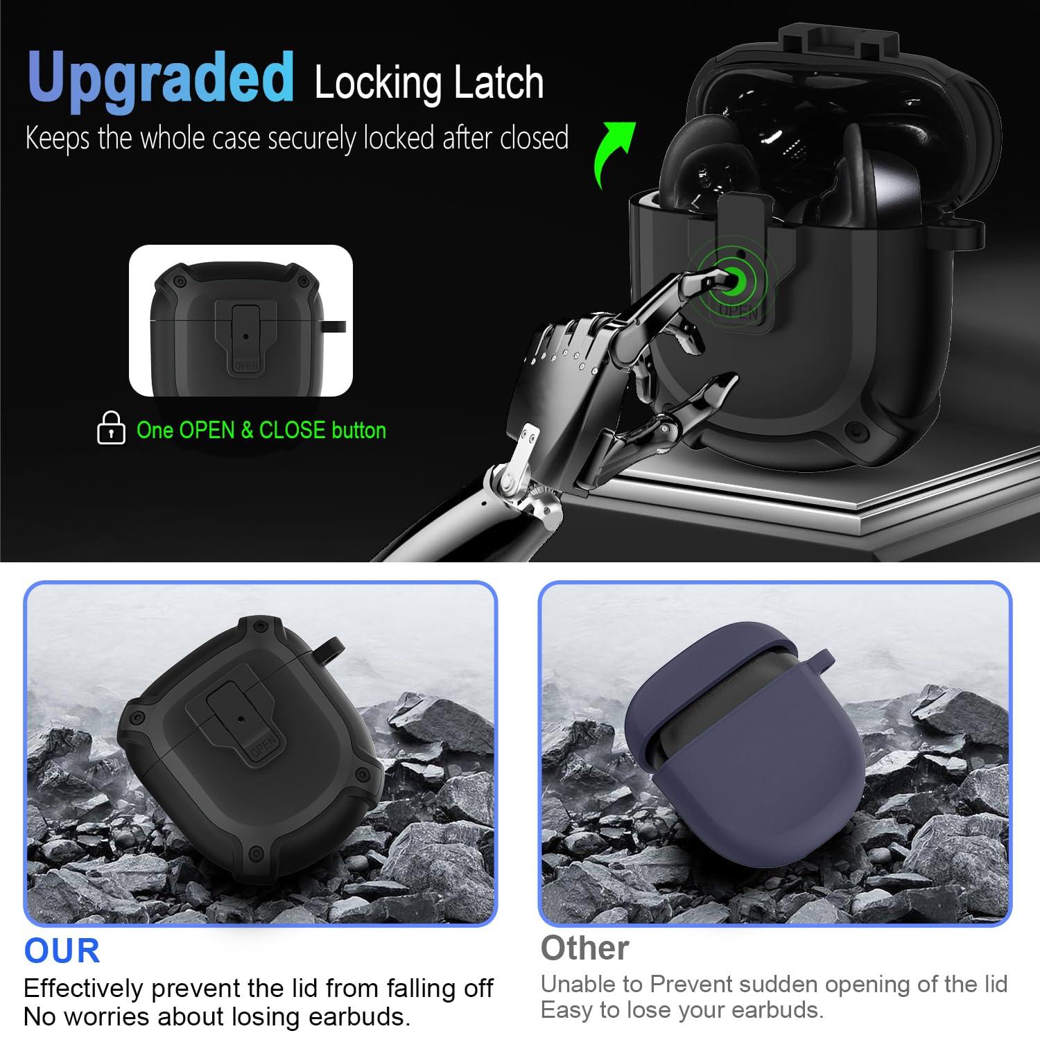 AIBEAMER for Bose QuietComfort Earbuds II Case (2022) / NEW QuietComfort Ultra Earbuds Case (2023),Shockproof Protective Safety Lock Case for QuietComfort Earbuds 2/QuietComfort Ultra Earbuds Accessories-Black