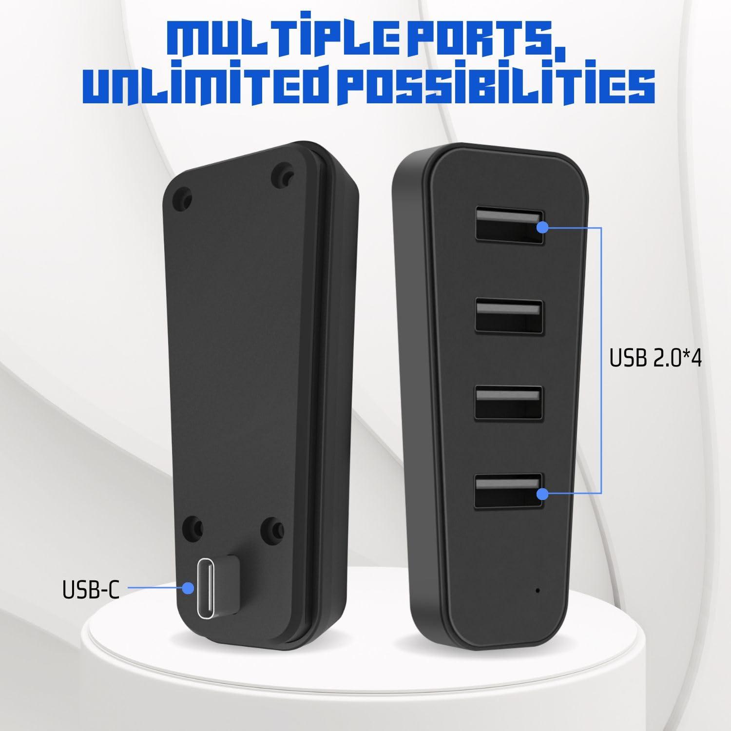 TNP Products TNP 4 Port USB Hub for PS5 Slim Edition - High-Speed USB 2.0 Port Extender Adapter Accessories Expansion Hub Connector Expander for PlayStation 5 Slim ONLY, Black