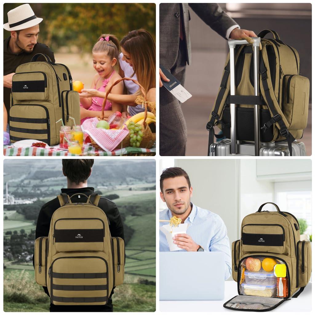 MATEIN MATEIN Lunch Backpack for Men, 15.6 Inch Travel Laptop Backpack Insulated Cooler Bag Lunch box Rucksack with USB Charging Port, Extra Large Water Resistant College Work Computer Daypack Gifts for Men