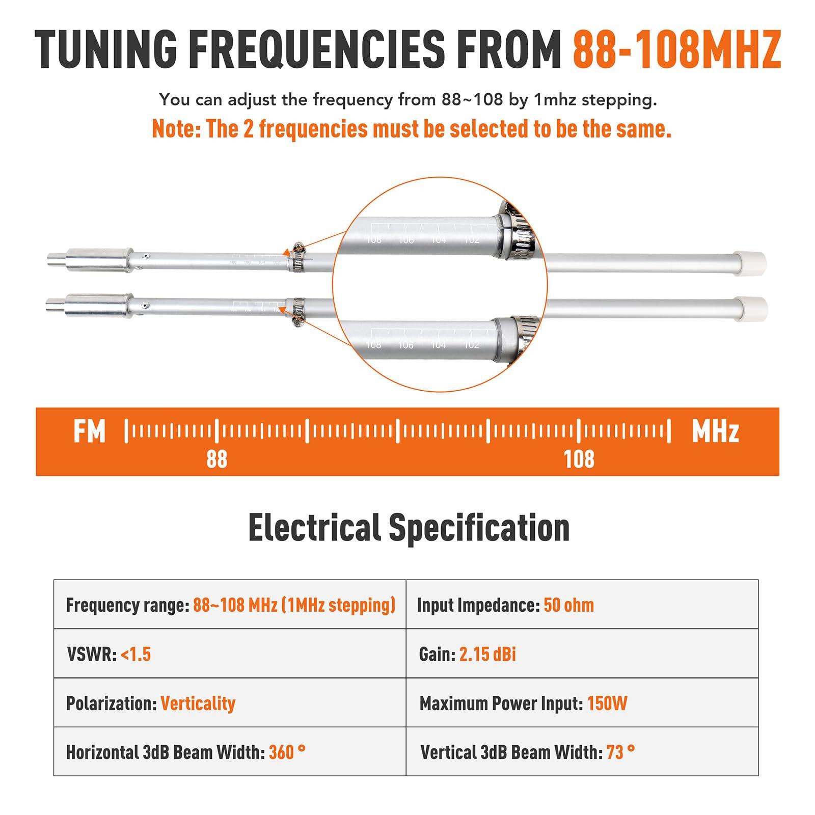fmuser FMUSER DP100 150W FM Transmitter Antenna Outdoor - 1/2 Wave FM Dipole Antenna for 87-108MHz, Ideal for 0.5W-150W FM Broadcast Transmitter