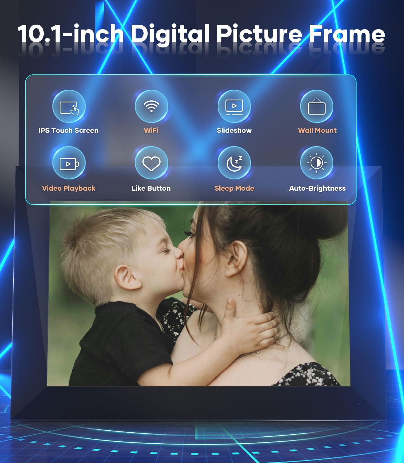 Cozyla Frame Cozyla Digital Picture Frame WiFi Free Unlimited Storage AI-Powered Send Pictures & Video via Google Photos Email Web Browser App Digital Photo Frame Electronic Picture Frame Slideshow 10.1 Inch Black