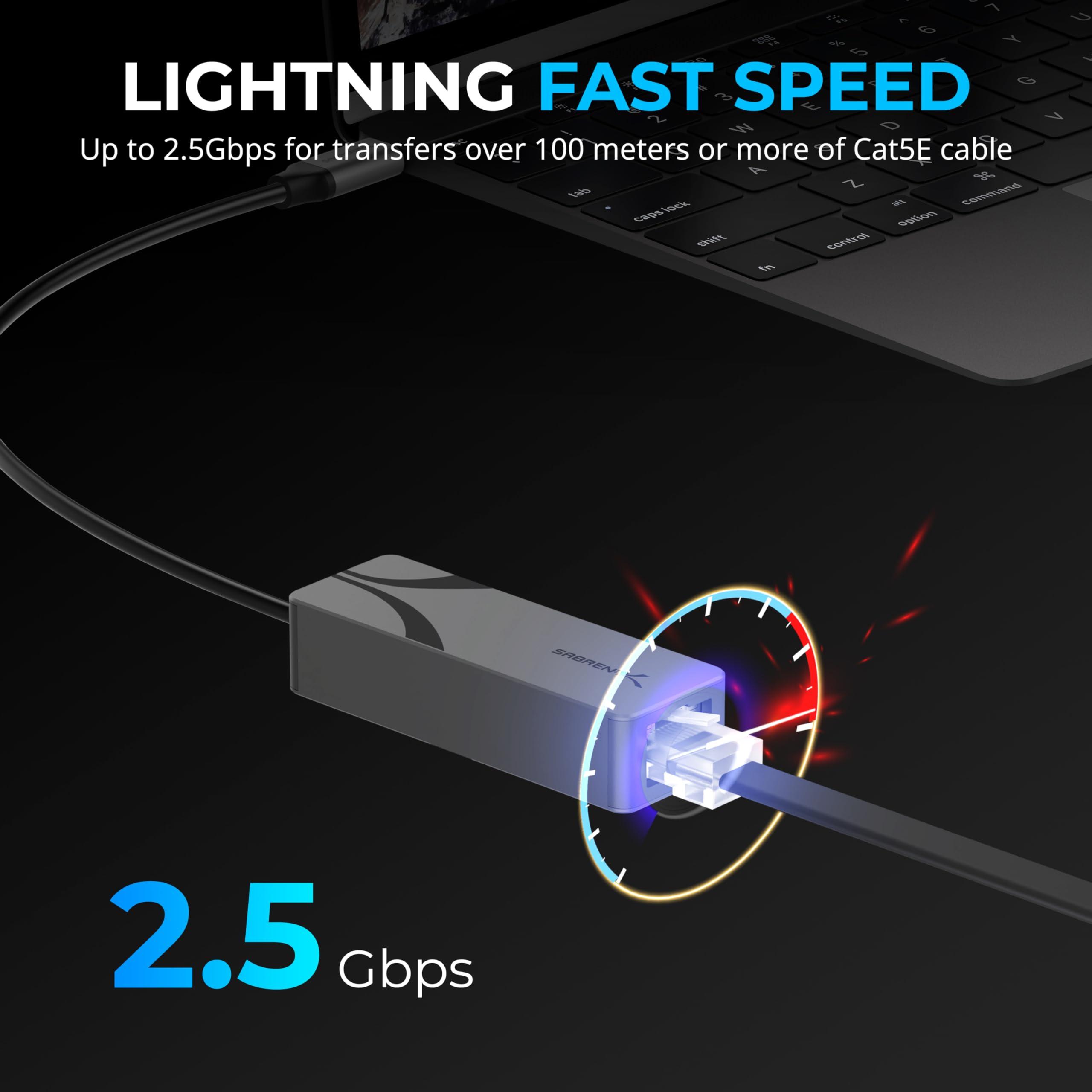 SABRENT SABRENT USB-C to 2.5Gbps Ethernet Adapter, Aluminum USB-C to RJ45 Network Adapter for MacBook Pro/Air, iPad Pro (2018 & Later), Windows, Linux (NT-25GA)