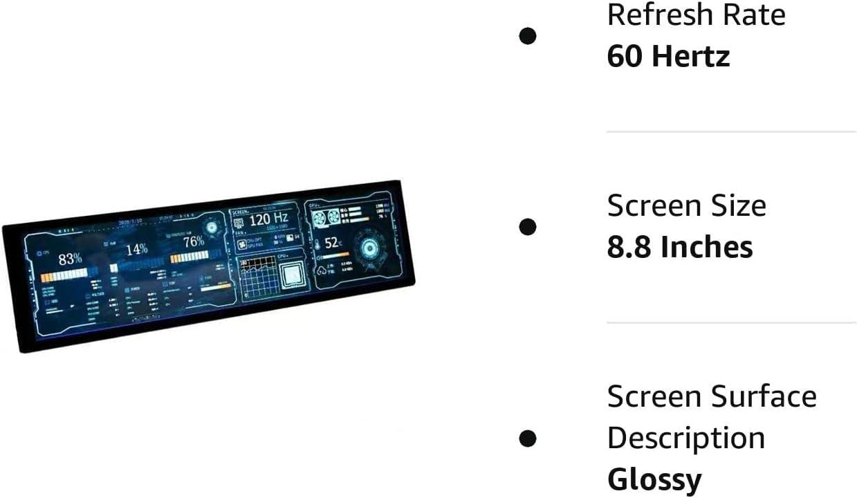 EDIY EDIY 8.8 Inch Computer Secondary Screen PC Temperature Display with Case CPU Temperature Monitor 1920x480 LED IPS Sub Screen AIDA64 PC CPU RAM Data Monitor, white