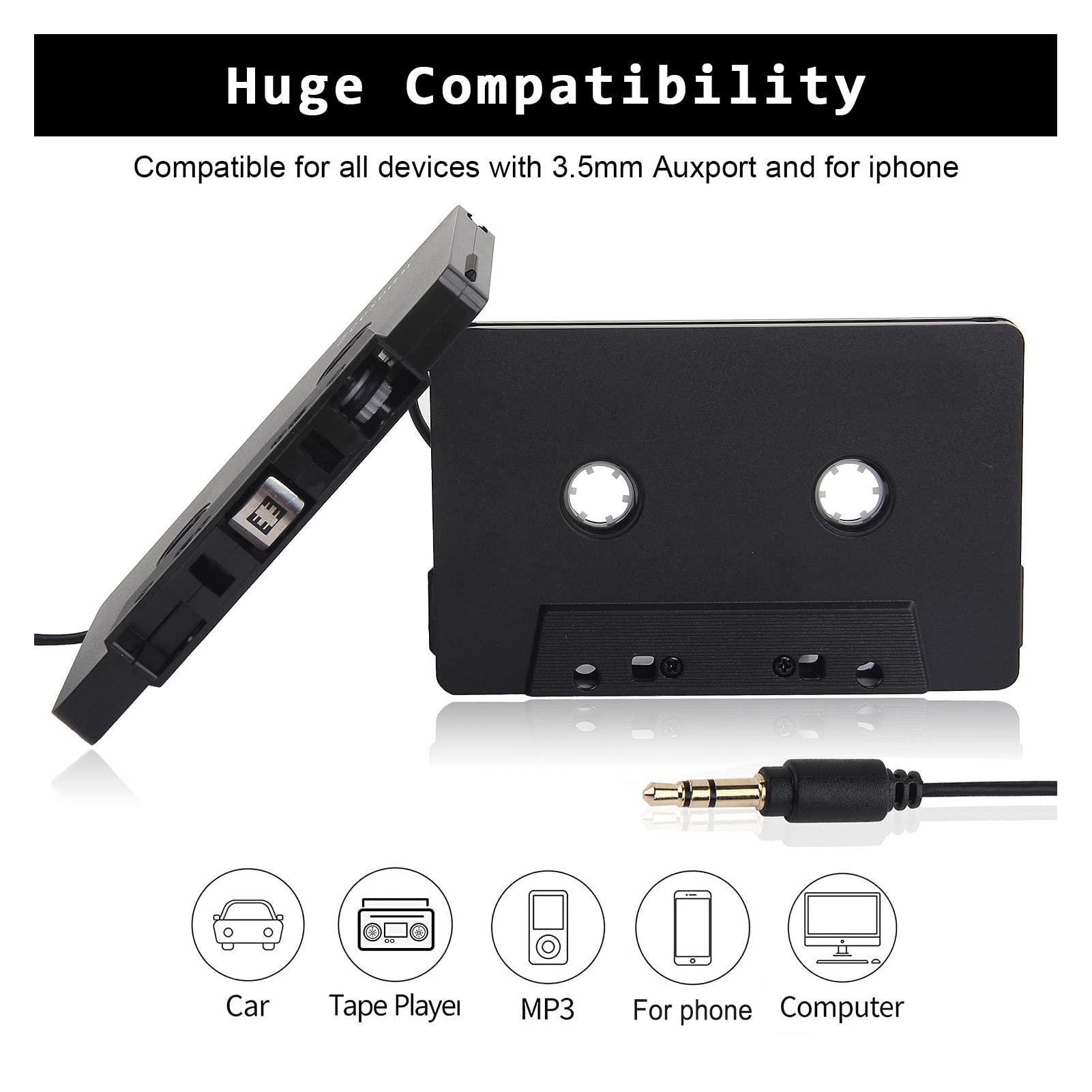 GOWENIC 3.5 mm Auxillary Cable Tape Adapter, Car Cassette Aux Adapter with Gold Plated Connectors, Superior Sound Quality for Phones, Tablets, MP3 Players