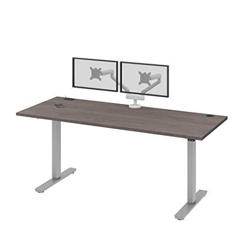 Bestar Bestar Upstand Standing Desk with Dual Monitor Arm, Ergonomic Electric Table for Home Office, 72W x 30D, Bark Grey
