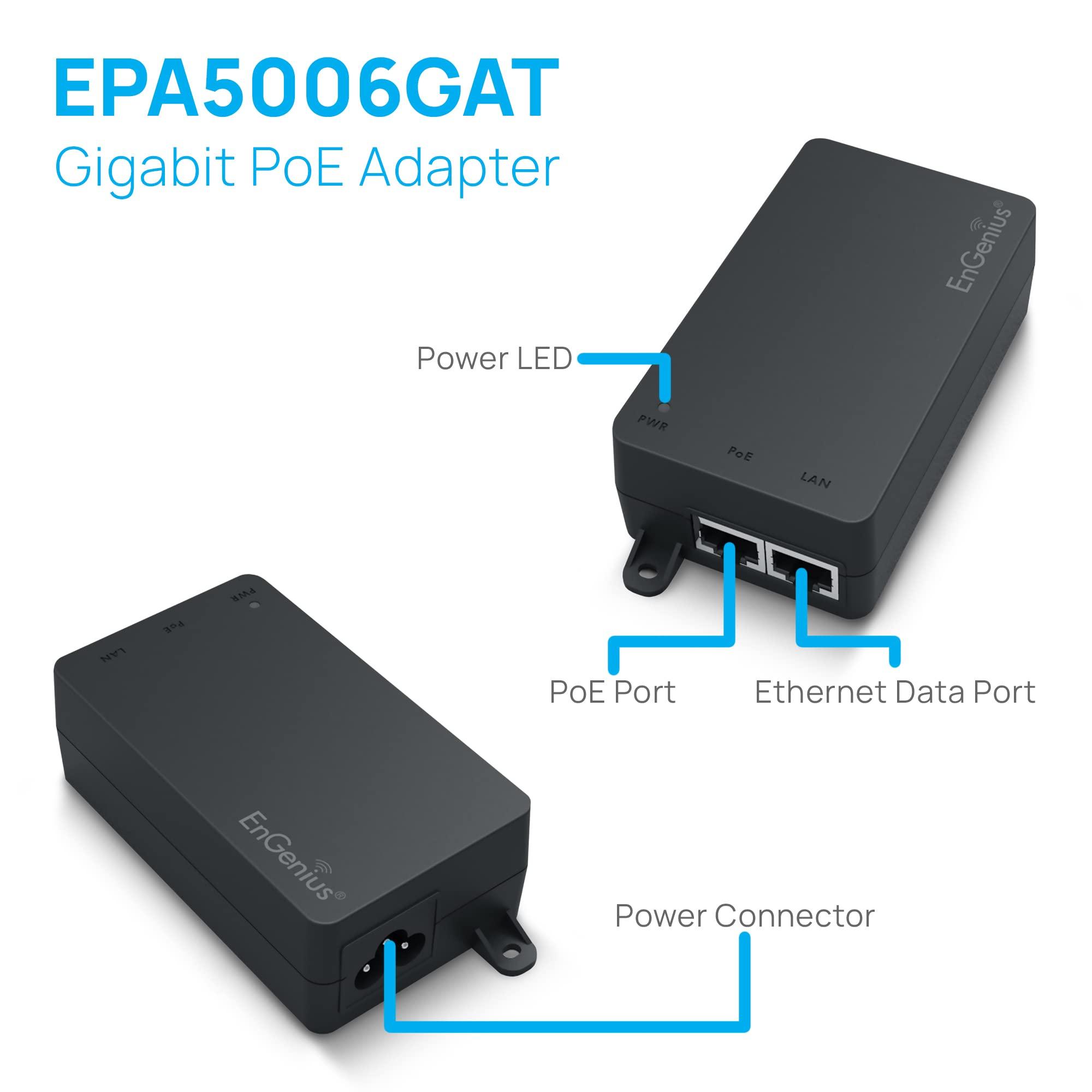 EnGenius EnGenius Gigabit Power Over Ethernet PoE+ Injector | 30W | 802.3af/at | Plug & Play | Up to 100 Meters (328ft) | Single Port [EPA5006GAT]
