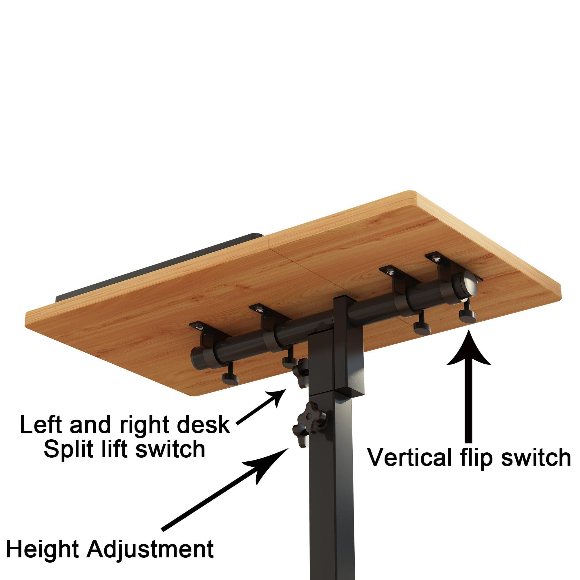 TigerDad TigerDad Mobile Adjustable Height Laptop Stand PC Computer Portable Notebook Swivel Laptop Desk Rolling Table Desk Cart Tiltable with Wheels Casters& Mouse Pad Table