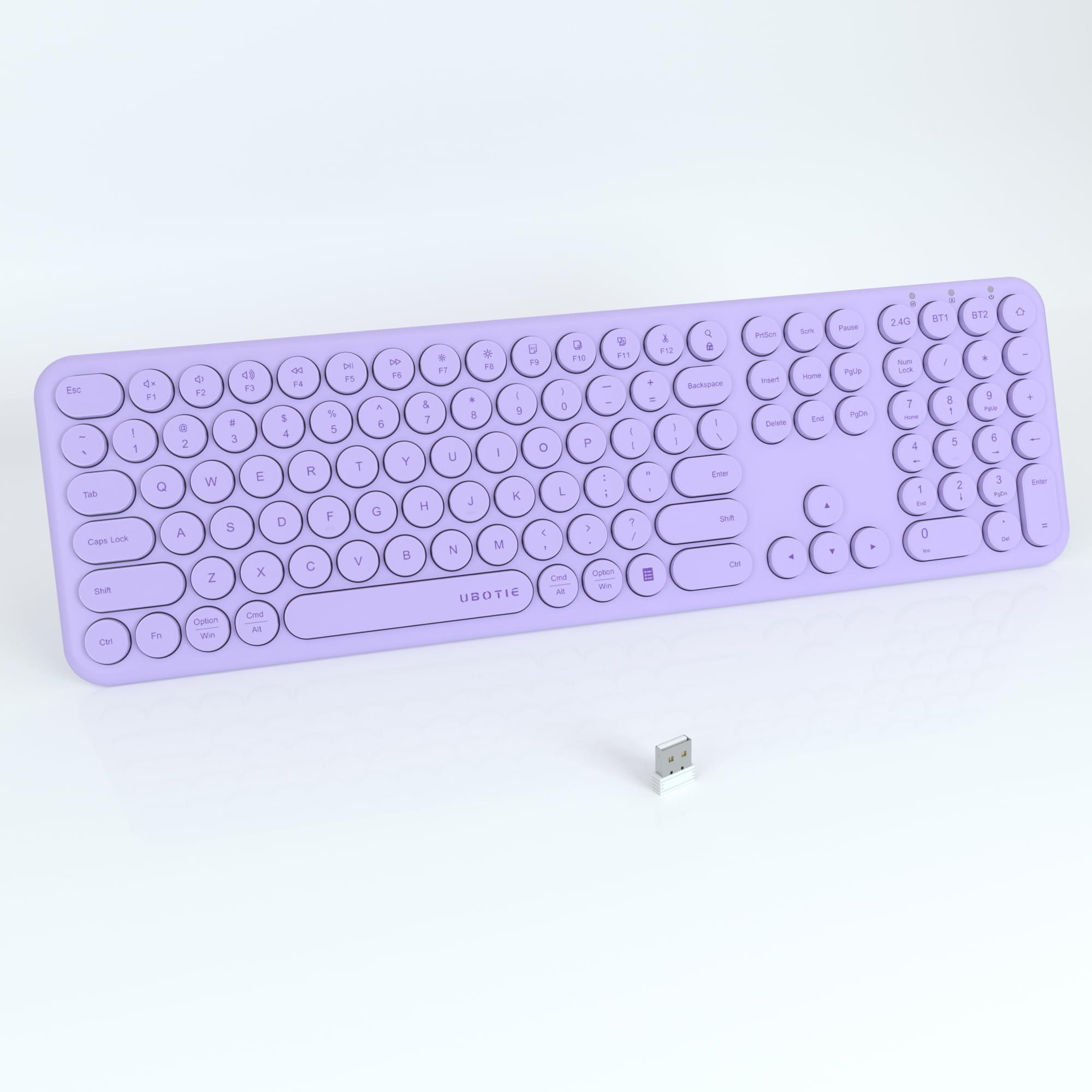 UBOTIE UBOTIE Wireless Purple Keyboard, Bluetooth 2.4GHz Dural Mode Connection Scissor Switches Slim Quiet Round Keycaps Full Size Office Computer Keyboards for PC MAC Smart Phones