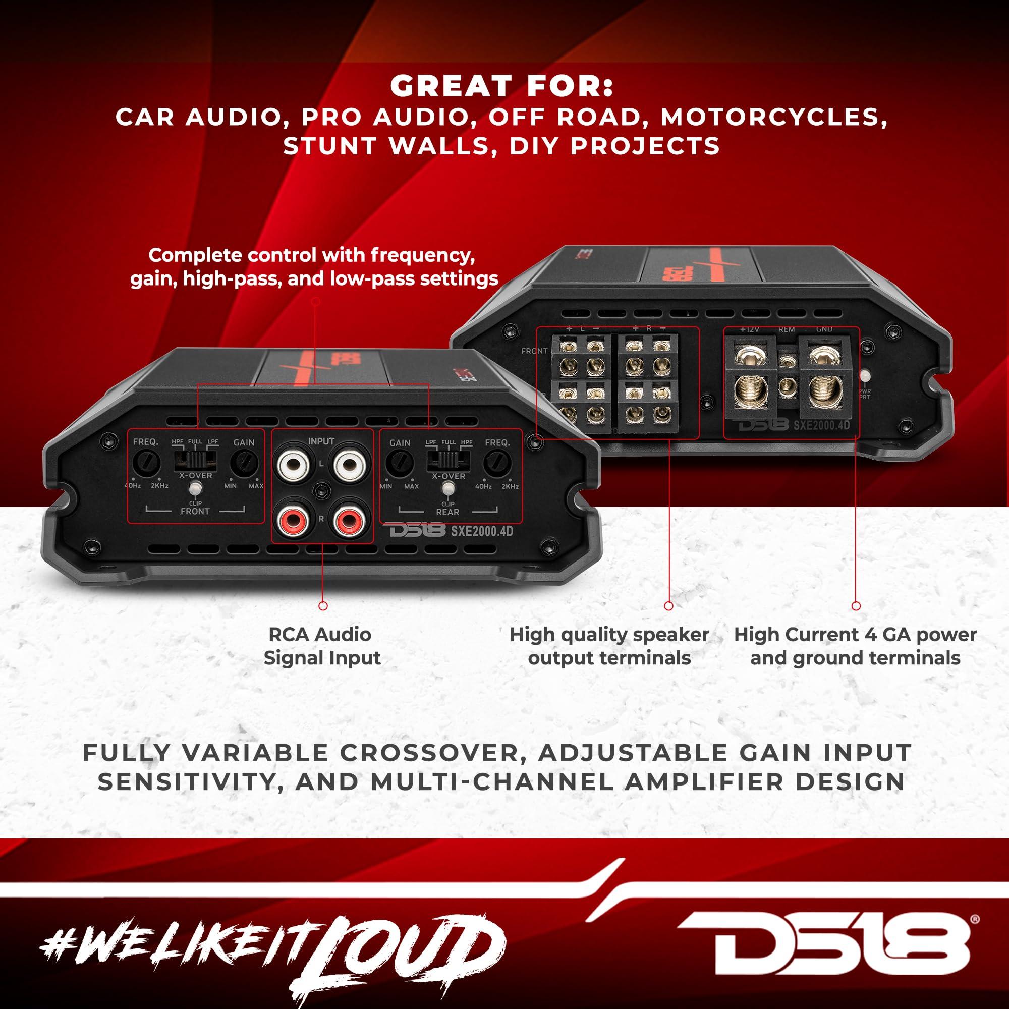 DS18 DS18 SXE-2000.4D/RD 4-Channel Car Amplifier Class D Full Range 4X 150 Watts RMS @ 4-ohm Compact Amp Bridgeable Amp 4 Channels 2000 Watts Max Power (Renewed)