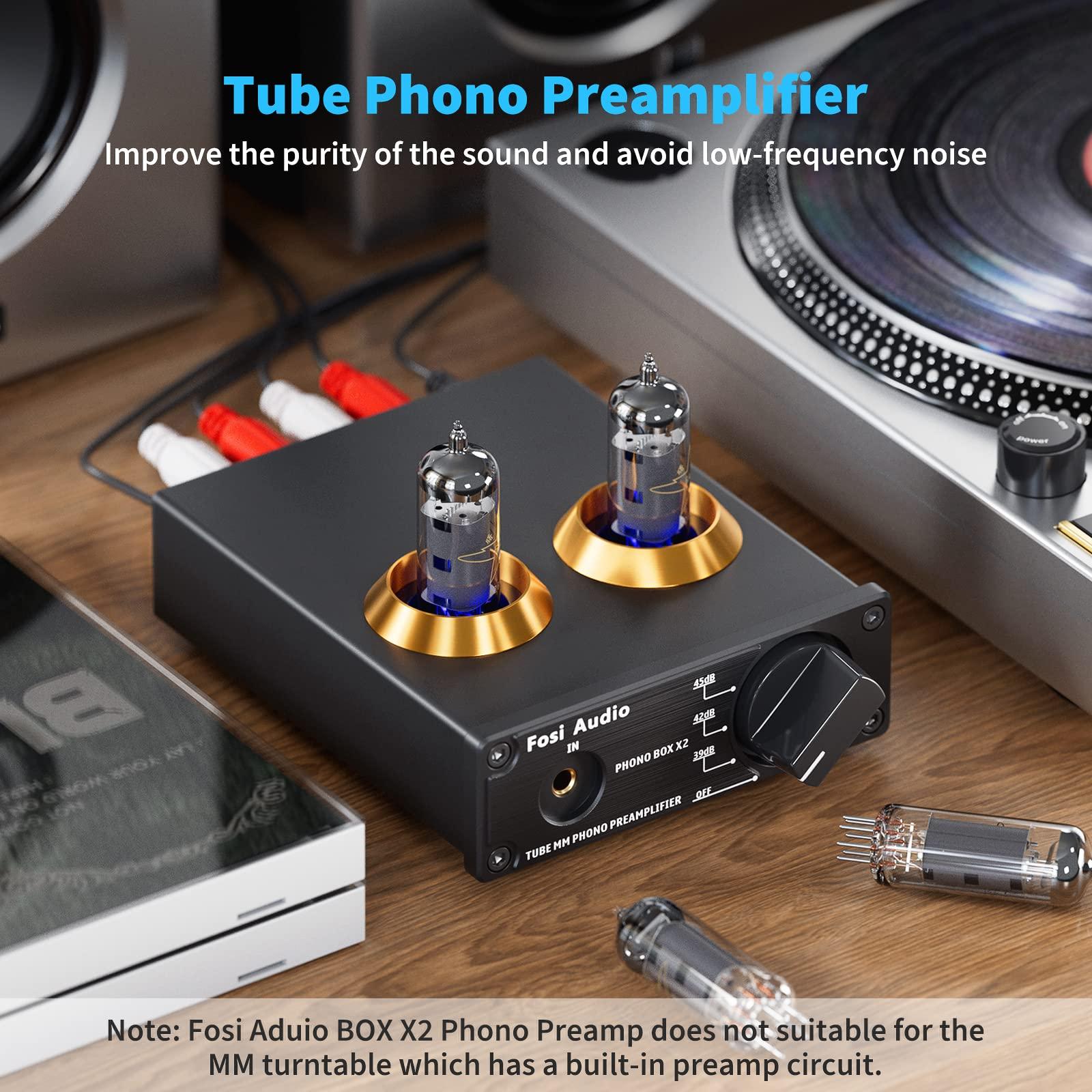 Fosi Audio Fosi Audio Box X2 Phono Preamp, Mini Stereo Audio Hi-Fi Preamplifier with Gain Gear, Pre-Amplifier for MM Turntable Phonograph and Record Player, with DC 12V Power Supply