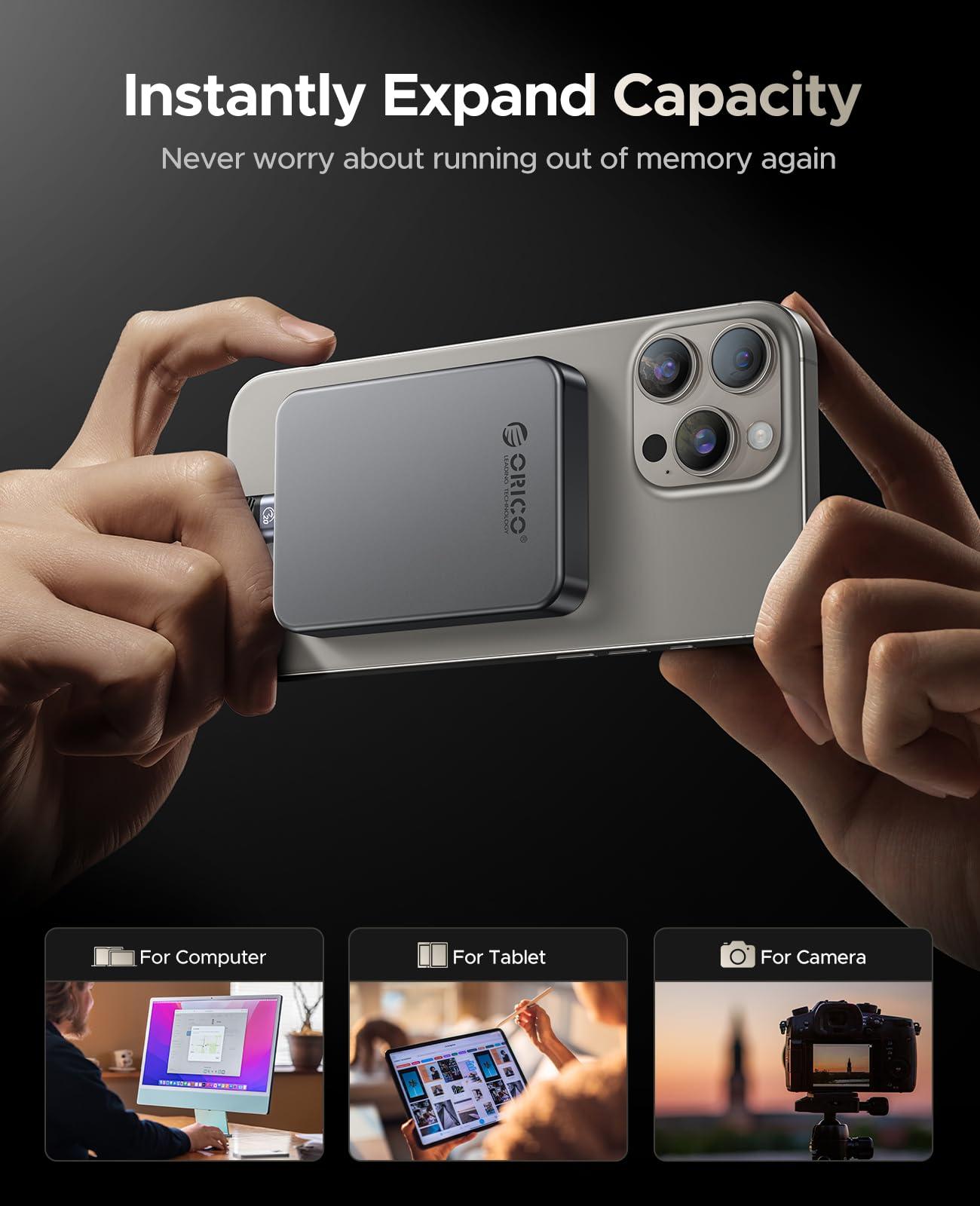 ORICO ORICO 1TB Magnetic Portable SSD, Aluminum Alloy, 4K 120 fps ProRes HDR Record and Store, Up to 2000MB/s, External Solid State Drive, Compatible with iPhone 16 Pro Max, Tablet, Computer - K20