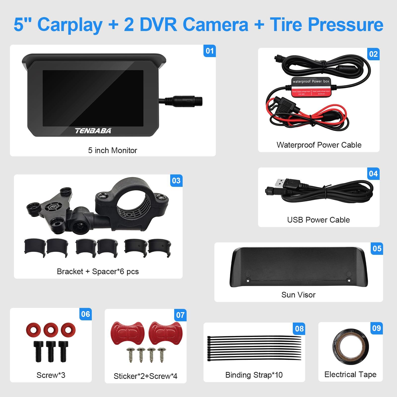 Tenbaba Tenbaba Motorcycle Carplay Screen, Wireless Apple CarPlay & Android Auto 5" Waterproof Motorcycle GPS Navigation, CarPlay Screen with GPS Navigation/Bluetooth Transmission/Voice Assistant Support
