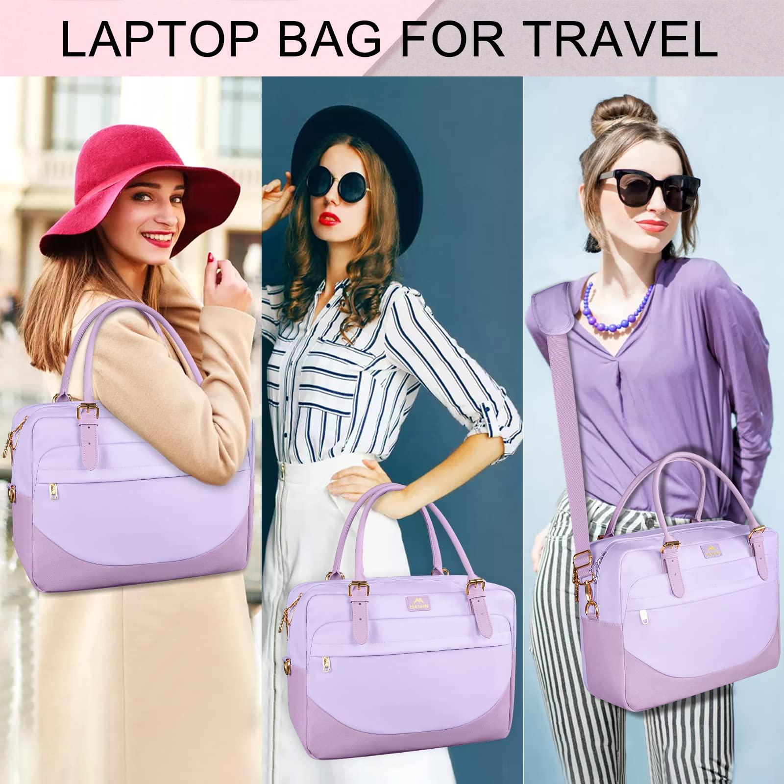 MATEIN Laptop Bag for Women, 15.6 inch Slim Computer Briefcase Sleeve Case, Lightweight Cute Girly Messenger Shoulder Carrying Work Bag with Rfid Pocket, Water-resistant Cute Purple Gift for Women, Nurse