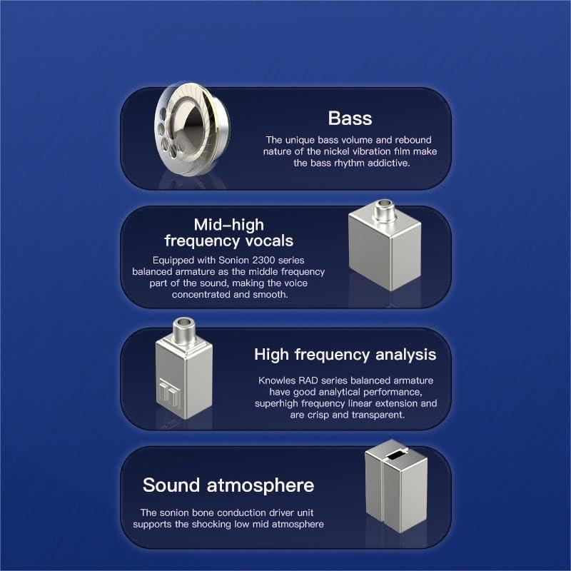 syeindunce syeindunce BGVP DMA 1DD + 2BA + 2BCD Hybrid Driver in Ear Monitor Earphones, HiFi Wired IEM Earbuds, Resin + Aluminum Alloy Cavit Headphones, Powerful Bass IEMs (Dianthus Silver)